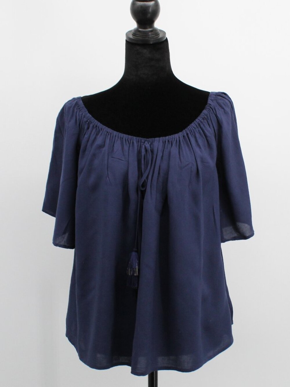 Lilly Pulitzer Off Shoulder Bell Sleeves Navy Smock Top XL Boho Babydoll Tassle